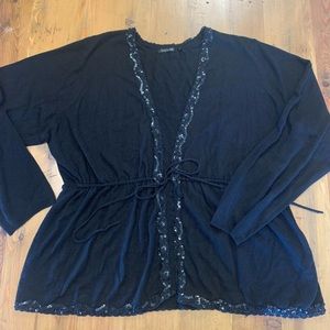 Plus Size Tie Front Sequin Sweater